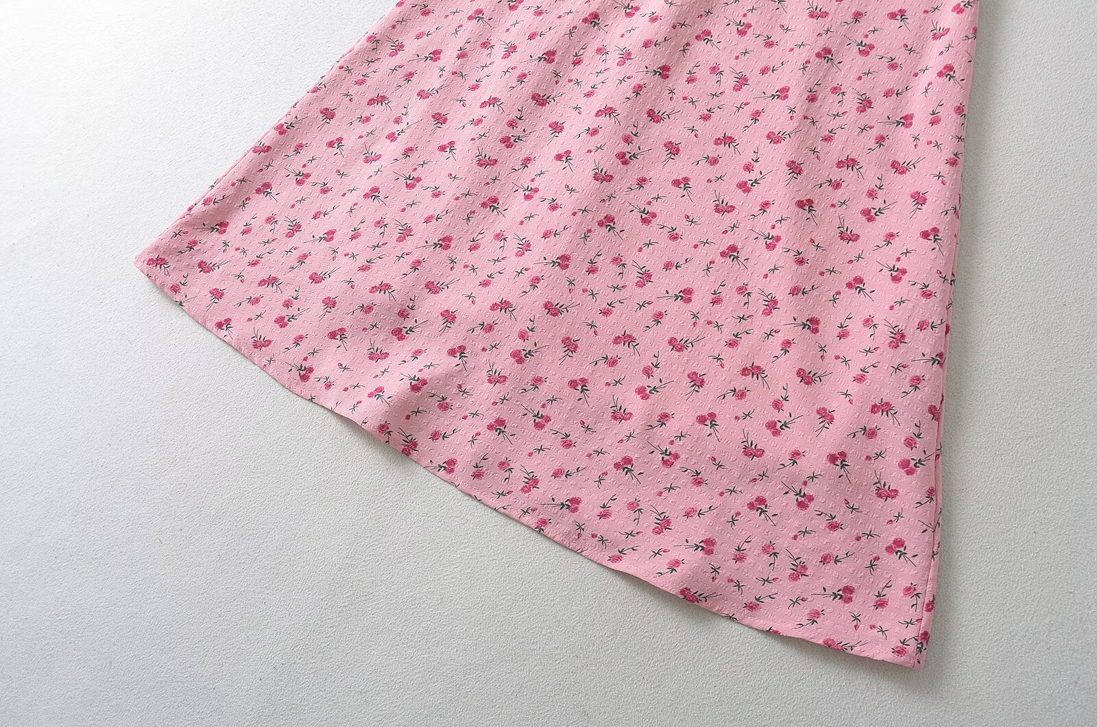Summer Pink Roses Maxi Dress Puff Sleeve Self Tie Dress by Ragazza