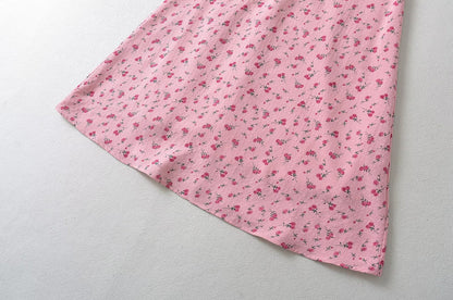 Summer Pink Roses Maxi Dress Puff Sleeve Self Tie Dress by Ragazza