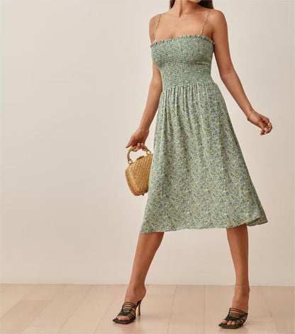 Summer Pastoral Fresh Slim Fit Tied Printing Slip Dress Women by Ragazza