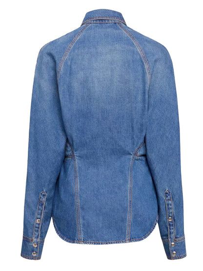 Alaia Women Round Denim Shirt by Luosophy