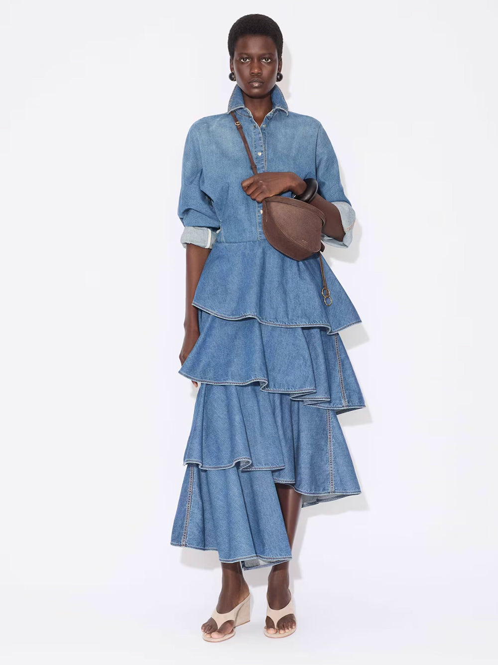 Alaia Women Round Denim Shirt by Luosophy