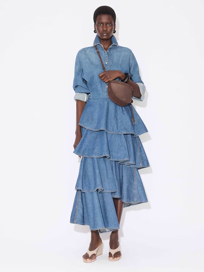 Alaia Women Round Denim Shirt by Luosophy