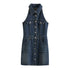 Women Clothing Polo Collar Sleeveless Shirt Loose Casual Denim Dress by Ragazza
