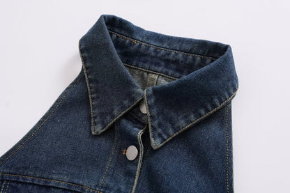 Women Clothing Polo Collar Sleeveless Shirt Loose Casual Denim Dress by Ragazza