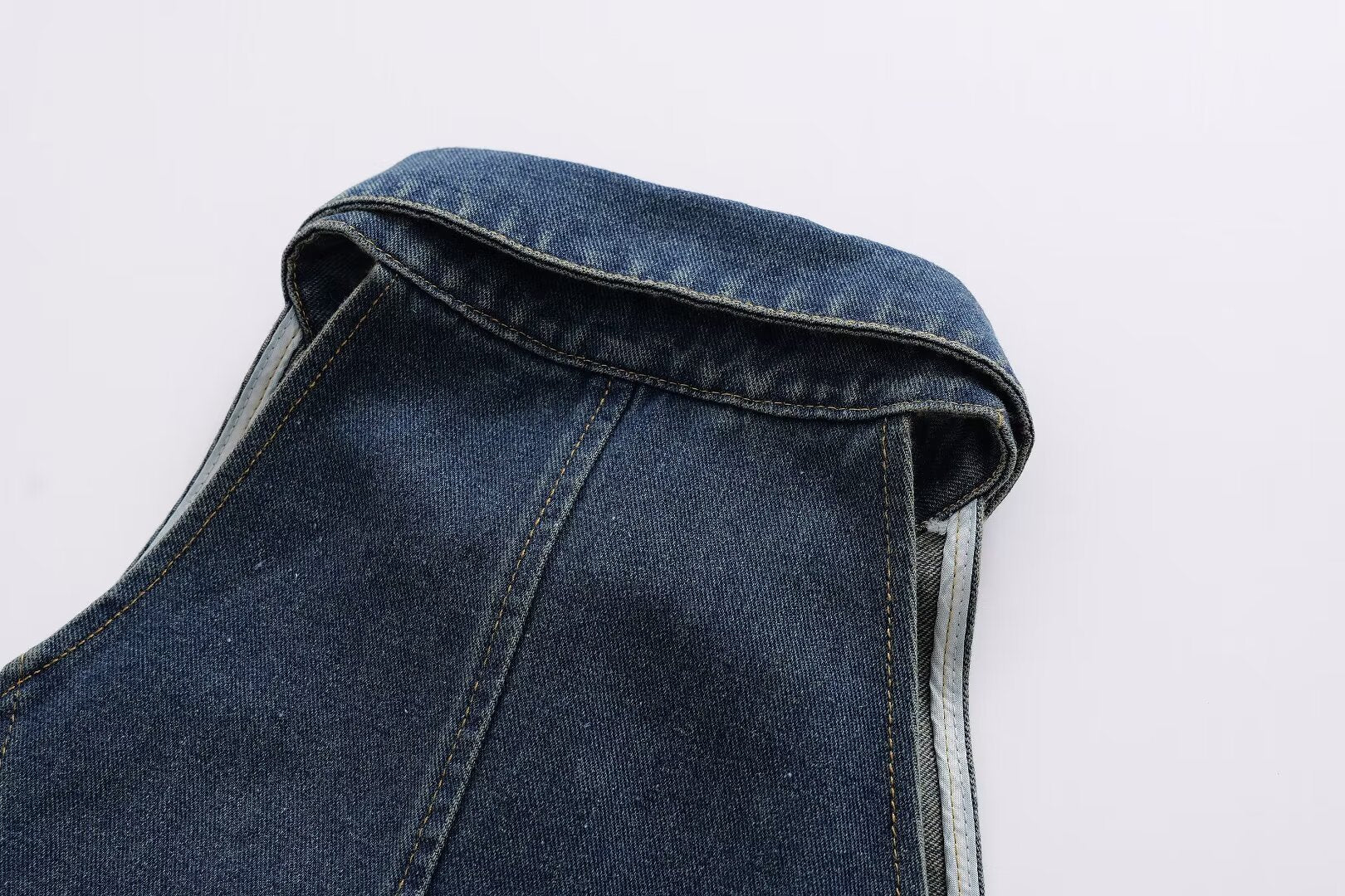 Women Clothing Polo Collar Sleeveless Shirt Loose Casual Denim Dress by Ragazza
