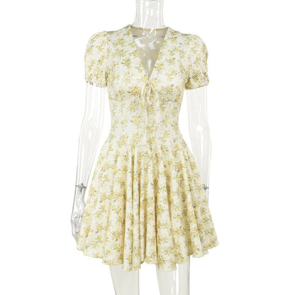 Spring French Slim Fit Dress Fashionable Floral V Neck Dress Women by Ragazza