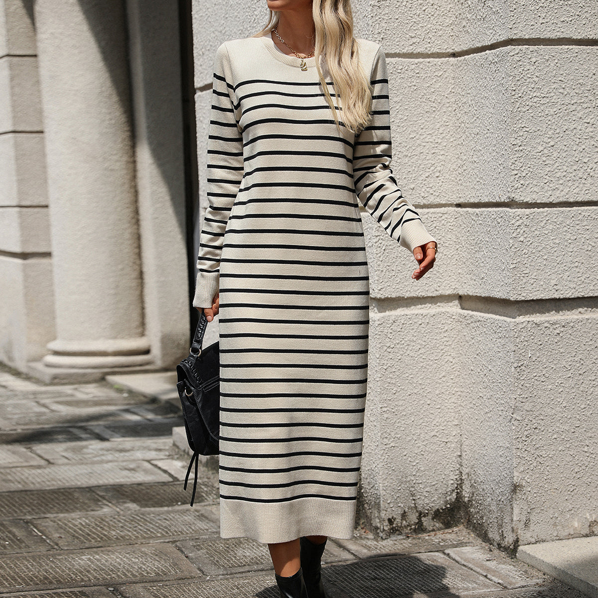 Winter Slim Fit Inter Color Women Knitwear Striped Dress Autumn Winter Dress by Ragazza