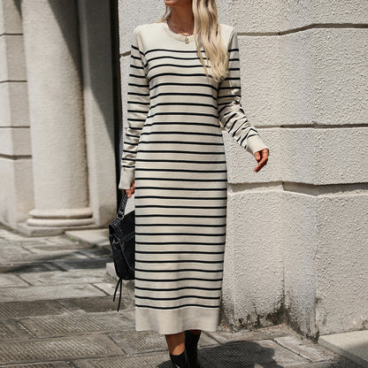 Winter Slim Fit Inter Color Women Knitwear Striped Dress Autumn Winter Dress by Ragazza