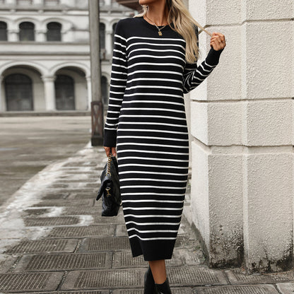 Winter Slim Fit Inter Color Women Knitwear Striped Dress Autumn Winter Dress by Ragazza