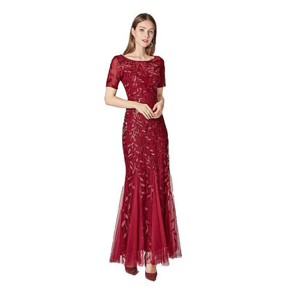 Summer Autumn Banquet Host Slim Mesh Sequ Evening Dress Fishtail Dress for Women by Ragazza