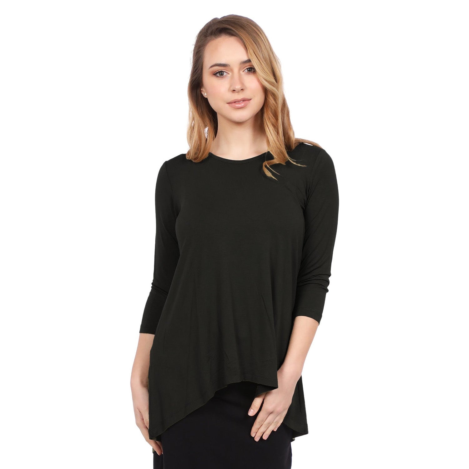 Hi-Lo Flowing 3/4 Sleeve Modest Tunic Top by Kosher Casual USA