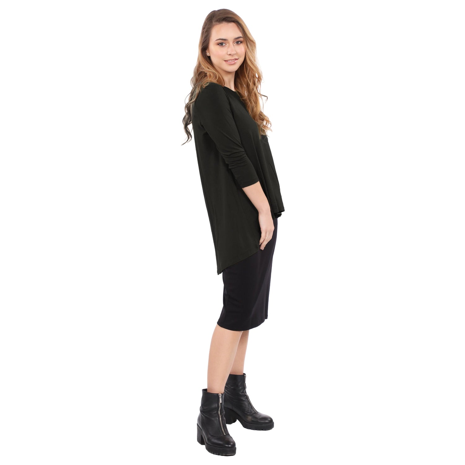 Hi-Lo Flowing 3/4 Sleeve Modest Tunic Top by Kosher Casual USA