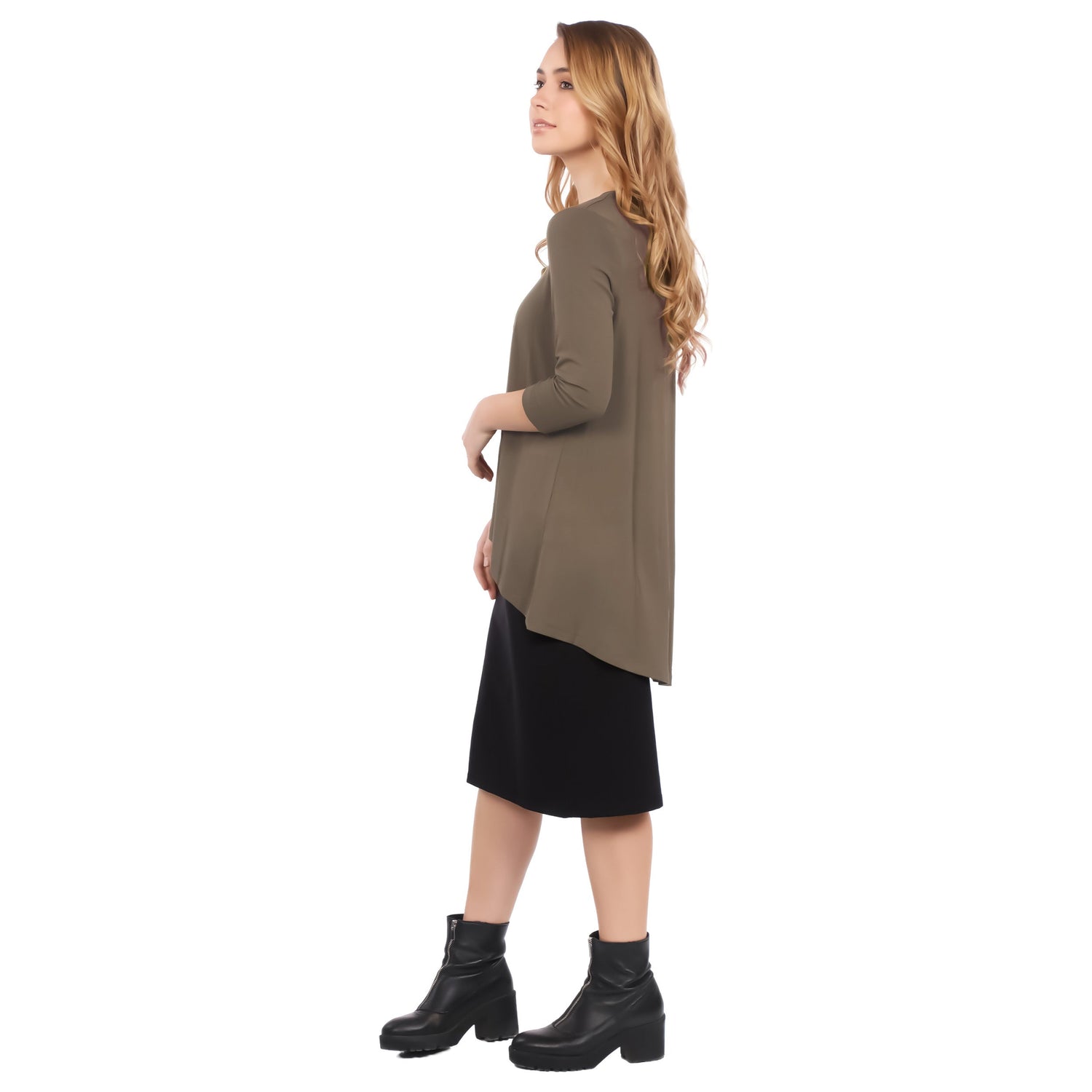 Hi-Lo Flowing 3/4 Sleeve Modest Tunic Top by Kosher Casual USA