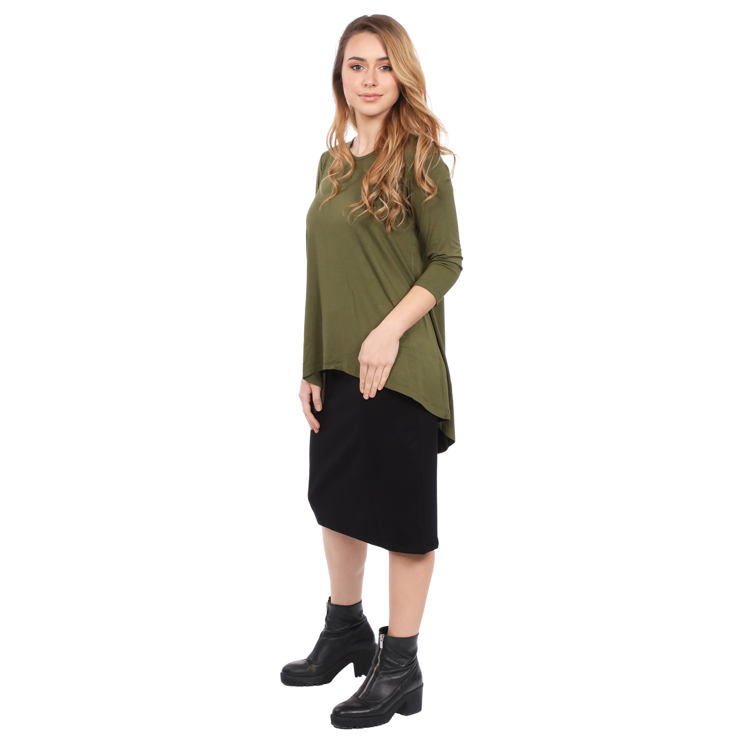 Hi-Lo Flowing 3/4 Sleeve Modest Tunic Top by Kosher Casual USA