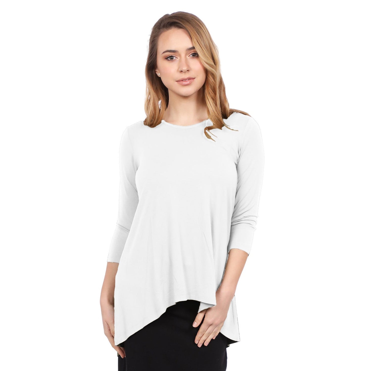 Hi-Lo Flowing 3/4 Sleeve Modest Tunic Top by Kosher Casual USA
