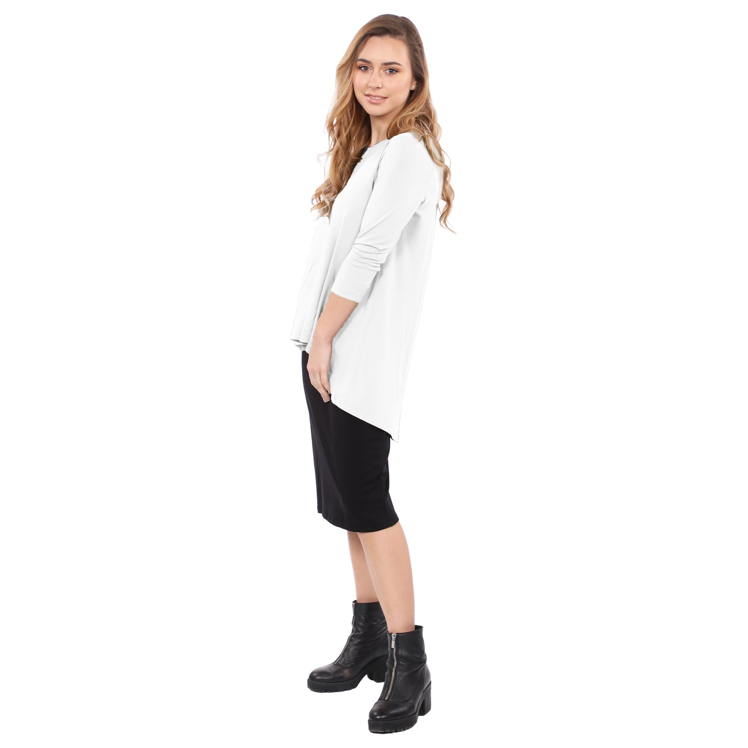 Hi-Lo Flowing 3/4 Sleeve Modest Tunic Top by Kosher Casual USA
