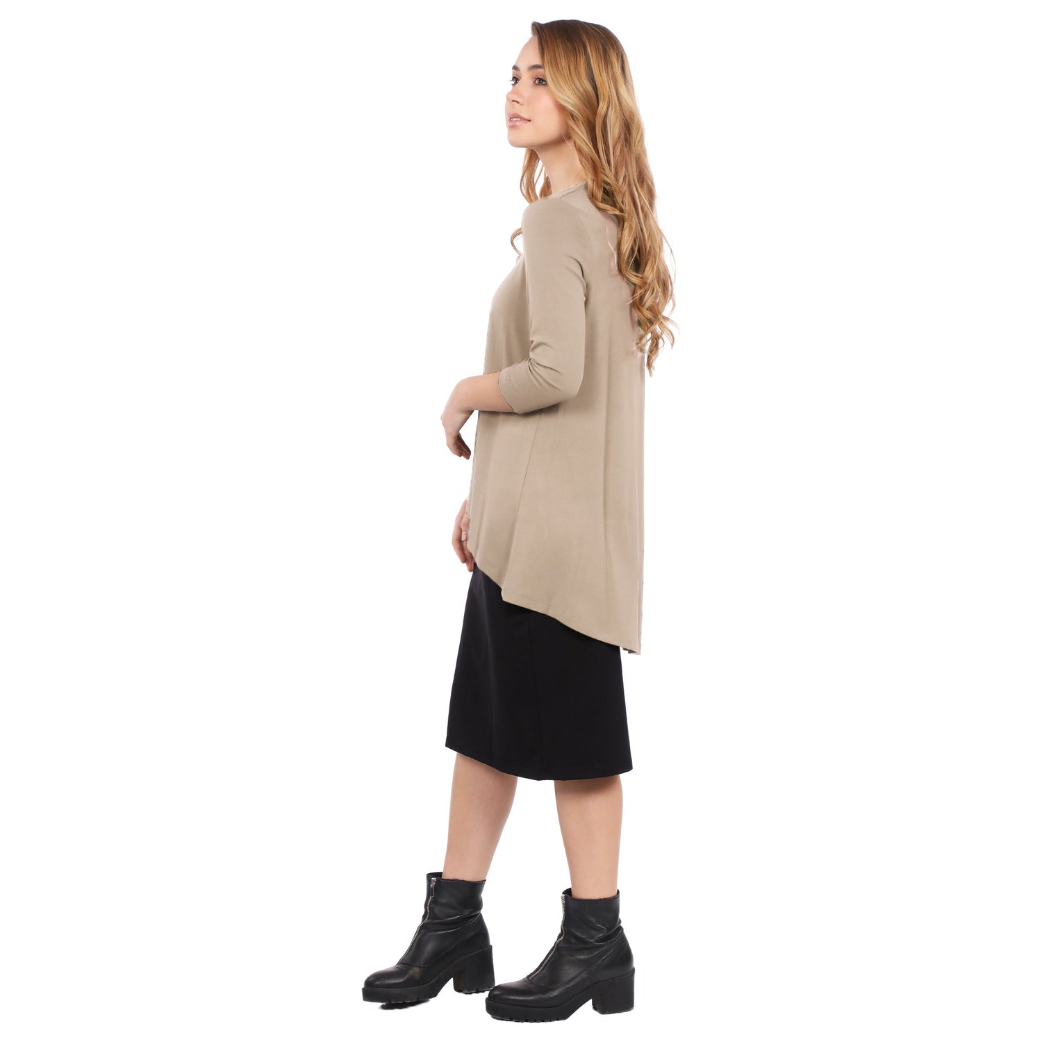 Hi-Lo Flowing 3/4 Sleeve Modest Tunic Top by Kosher Casual USA