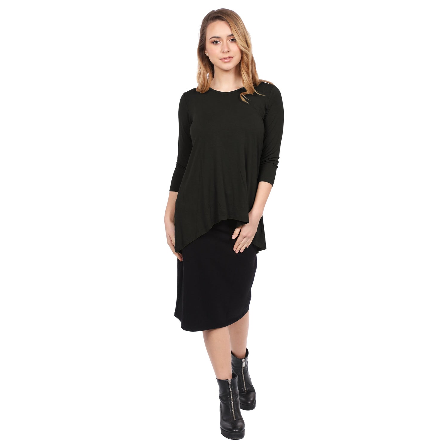 Hi-Lo Flowing 3/4 Sleeve Modest Tunic Top by Kosher Casual USA