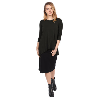Hi-Lo Flowing 3/4 Sleeve Modest Tunic Top by Kosher Casual USA