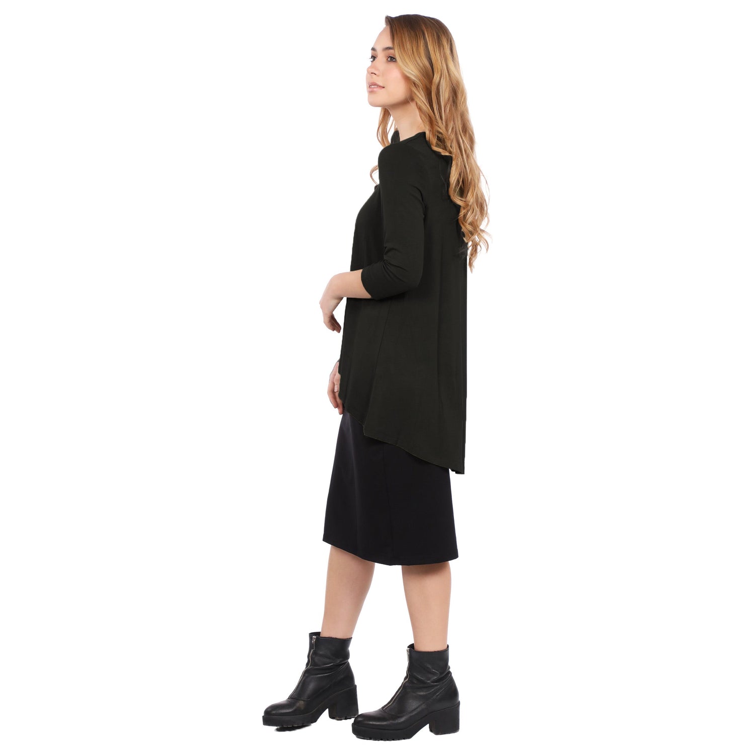 Hi-Lo Flowing 3/4 Sleeve Modest Tunic Top by Kosher Casual USA