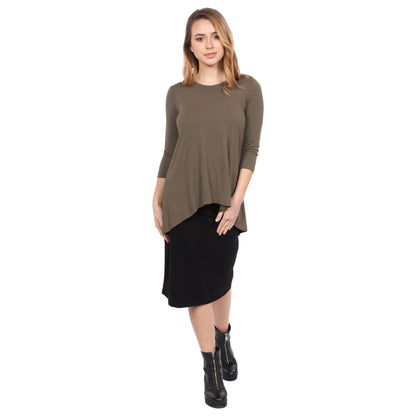 Hi-Lo Flowing 3/4 Sleeve Modest Tunic Top by Kosher Casual USA