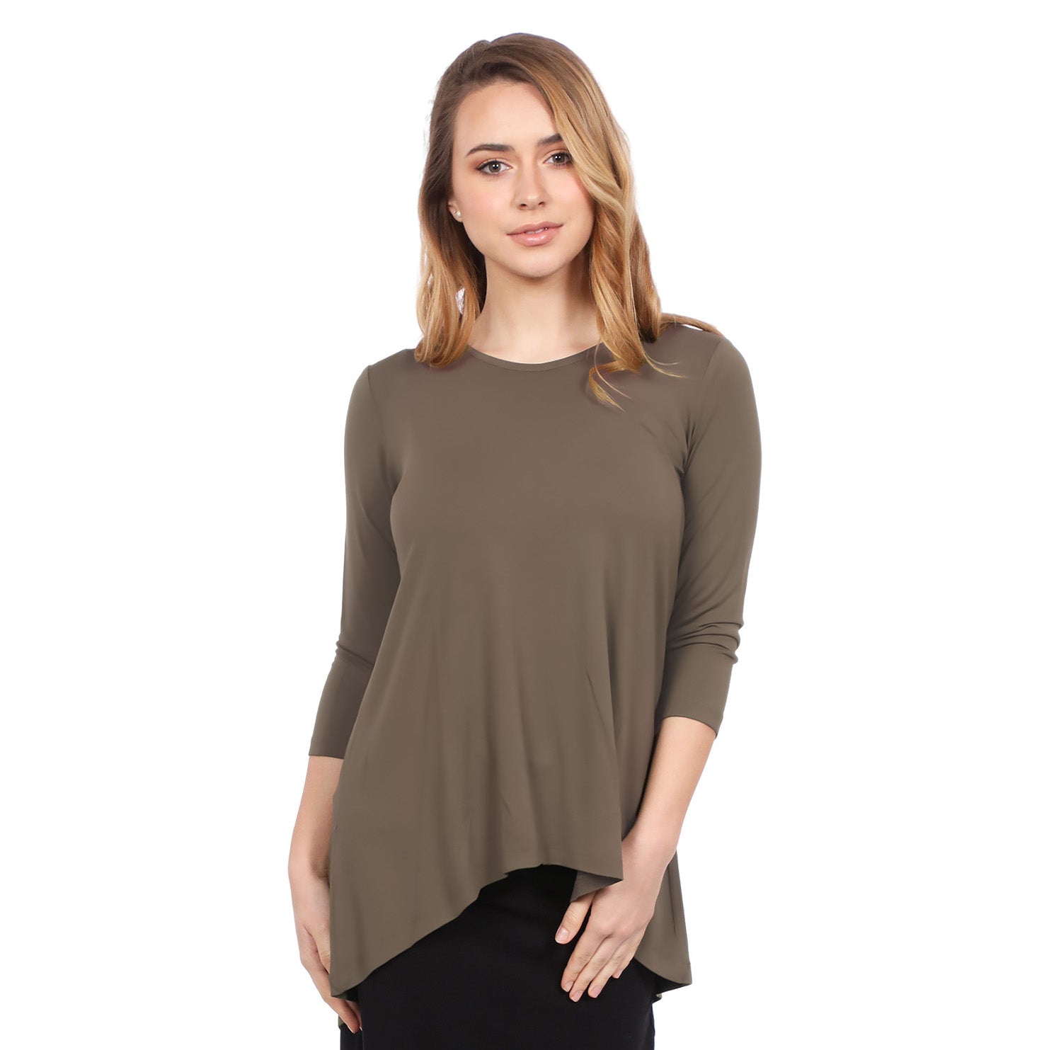 Hi-Lo Flowing 3/4 Sleeve Modest Tunic Top by Kosher Casual USA