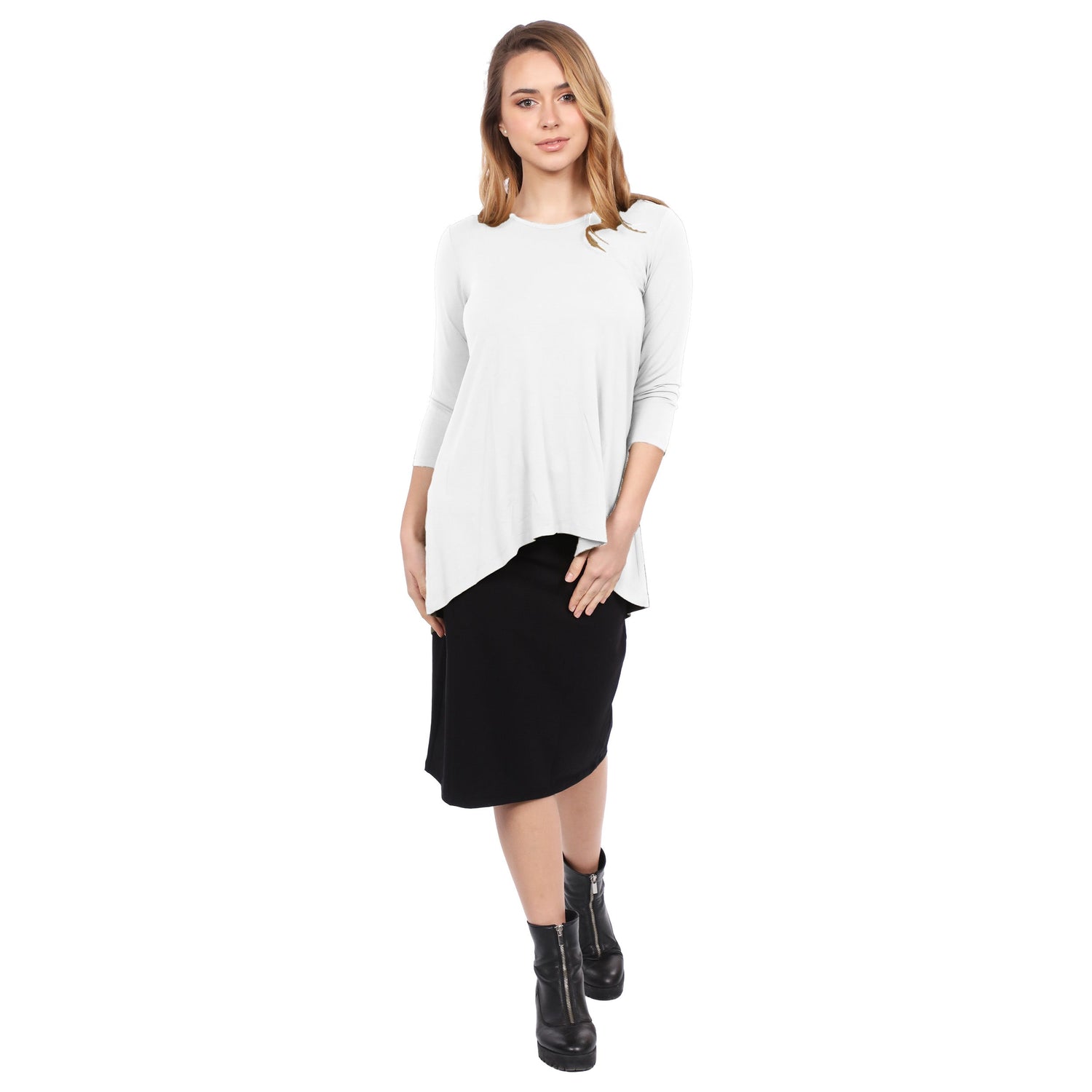 Hi-Lo Flowing 3/4 Sleeve Modest Tunic Top by Kosher Casual USA