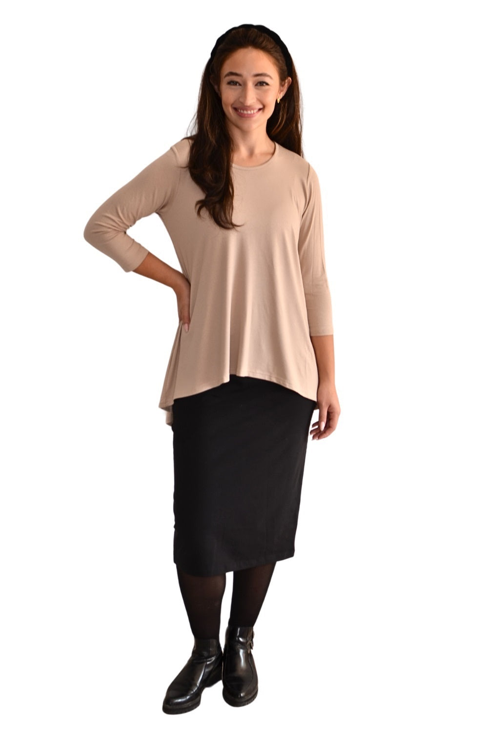 Hi-Lo Flowing 3/4 Sleeve Modest Tunic Top by Kosher Casual USA