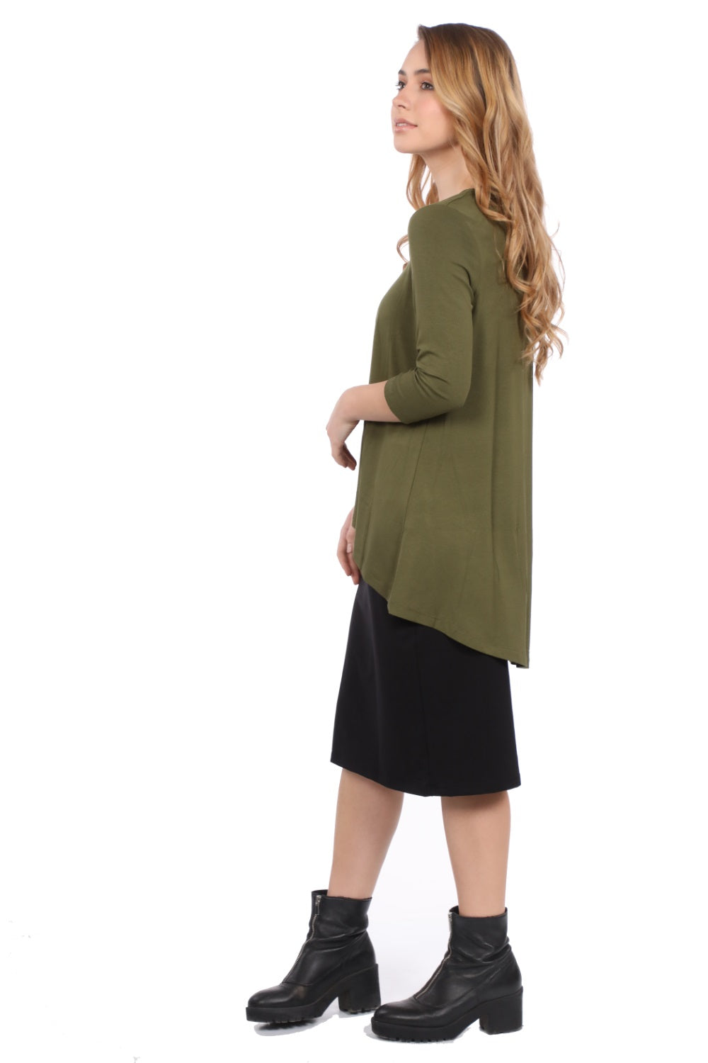 Hi-Lo Flowing 3/4 Sleeve Modest Tunic Top by Kosher Casual USA
