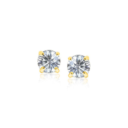 14k Yellow Gold Stud Earrings with White Hue Faceted Cubic Zirconia by Bids.com