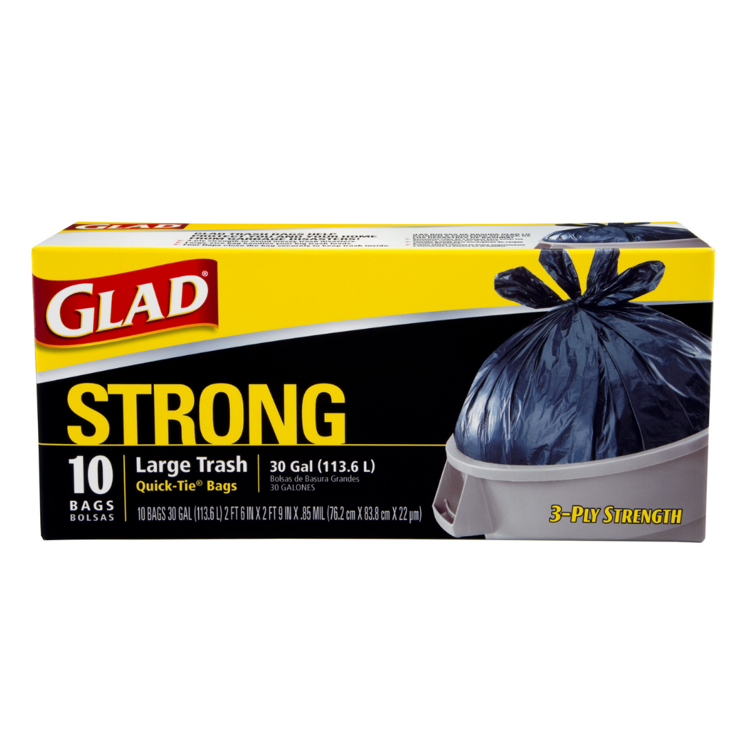 Glad Strong Large Trash Quick-Tie Bags 30 Gallon (10 Count)  DestGlow