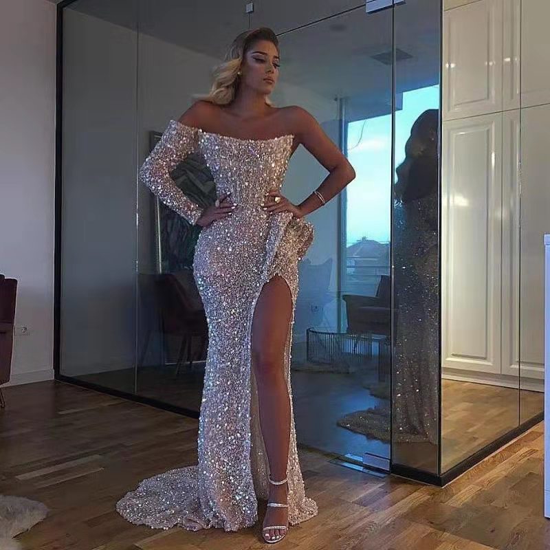 Spring Summer Women Clothing Dress Sexy off the Shoulder Mop Sequined Cocktail Evening Dress by Ragazza