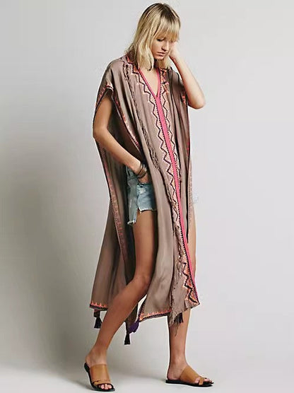 Women Summer Sleeveless Embroidered Ankle Length Cape Dress by Ragazza