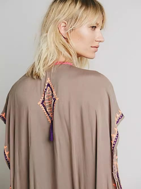 Women Summer Sleeveless Embroidered Ankle Length Cape Dress by Ragazza