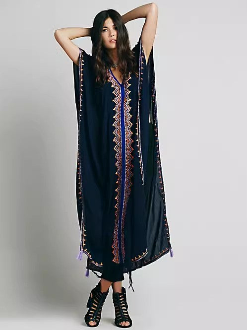 Women Summer Sleeveless Embroidered Ankle Length Cape Dress by Ragazza