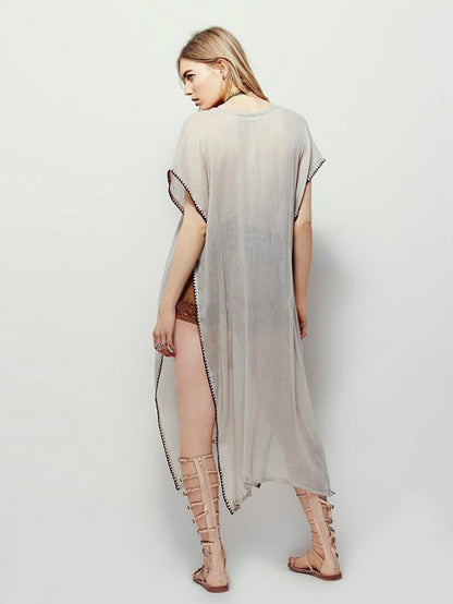 Women Summer Short Sleeved Embroidered Split Dress by Ragazza