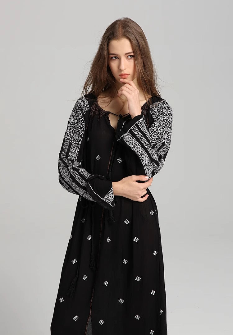 Women Spring Long Sleeve Printed Embroidered A Line Dress by Ragazza