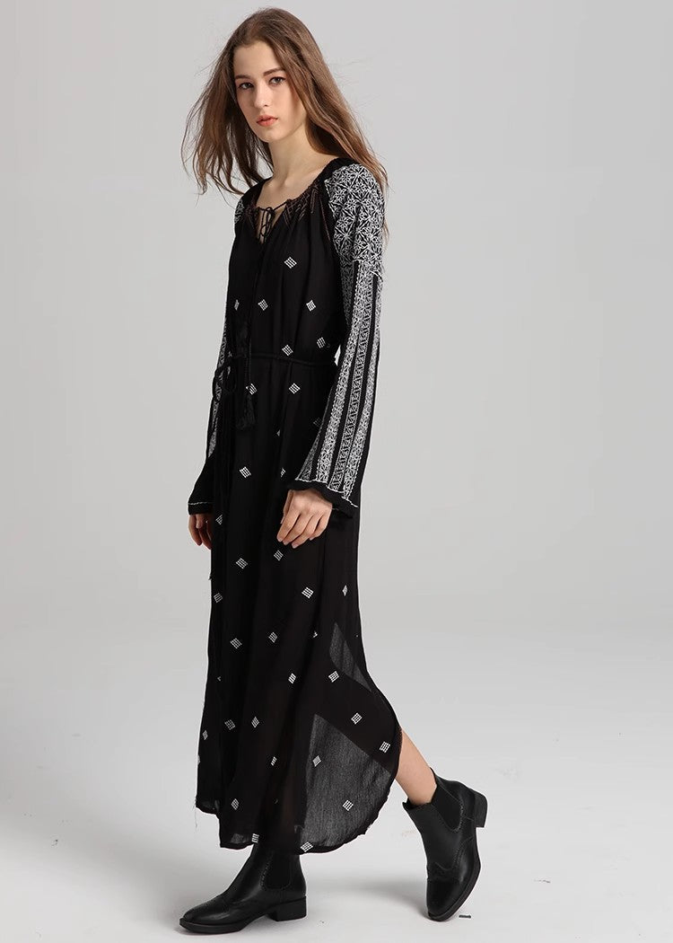 Women Spring Long Sleeve Printed Embroidered A Line Dress by Ragazza