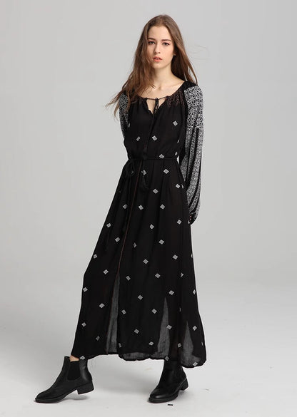 Women Spring Long Sleeve Printed Embroidered A Line Dress by Ragazza