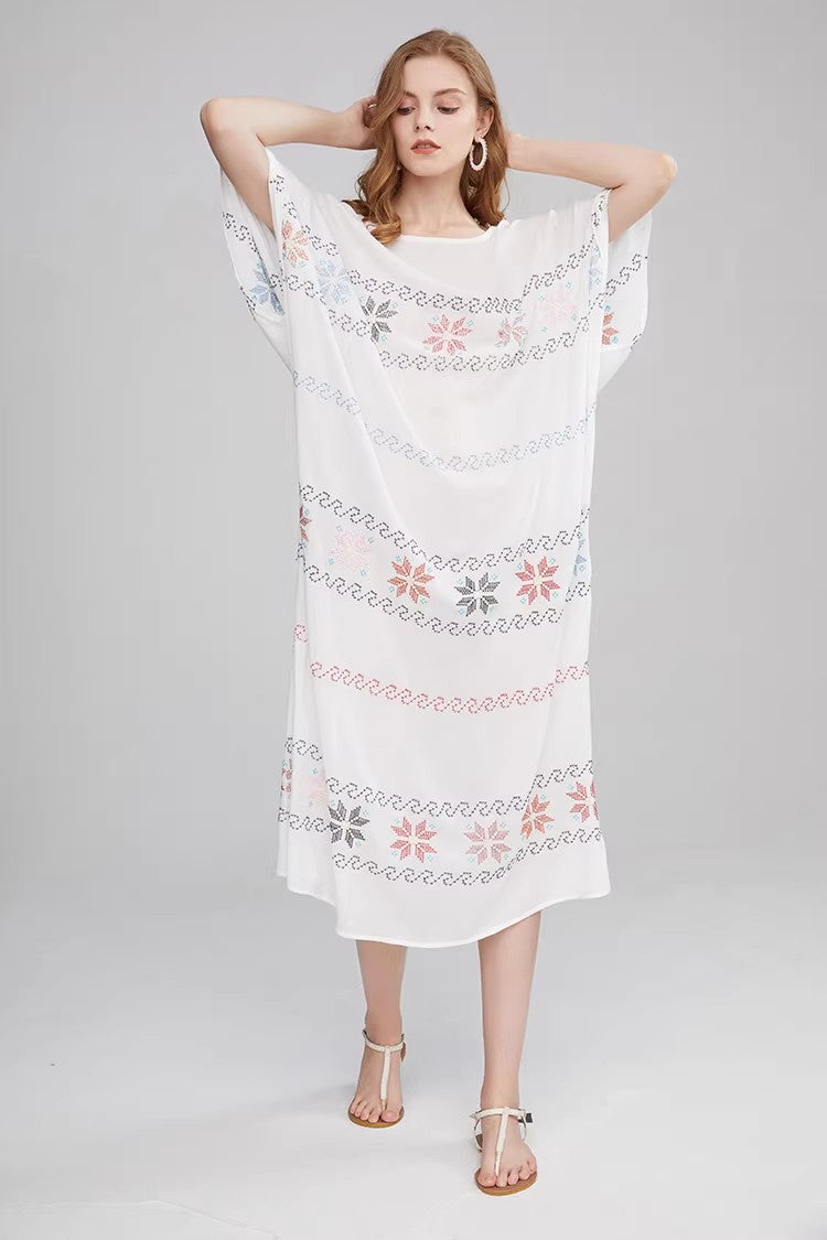 Women Summer Short Sleeve Embroidered A Line Dress by Ragazza