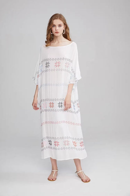 Women Summer Short Sleeve Embroidered A Line Dress by Ragazza