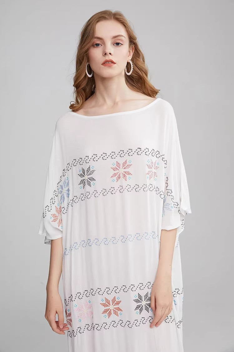 Women Summer Short Sleeve Embroidered A Line Dress by Ragazza