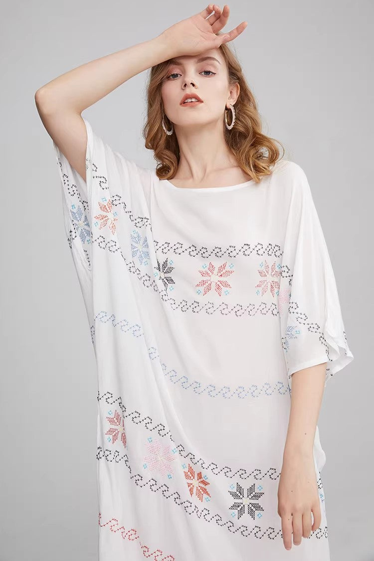 Women Summer Short Sleeve Embroidered A Line Dress by Ragazza