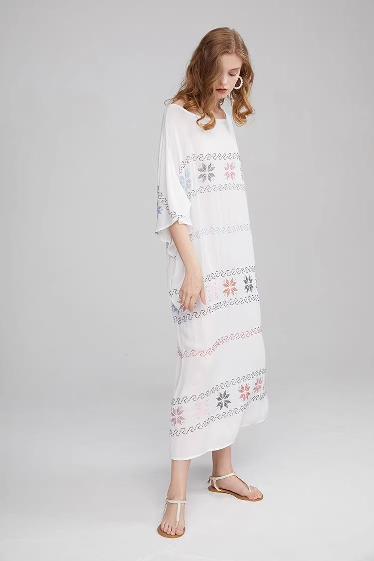 Women Summer Short Sleeve Embroidered A Line Dress by Ragazza