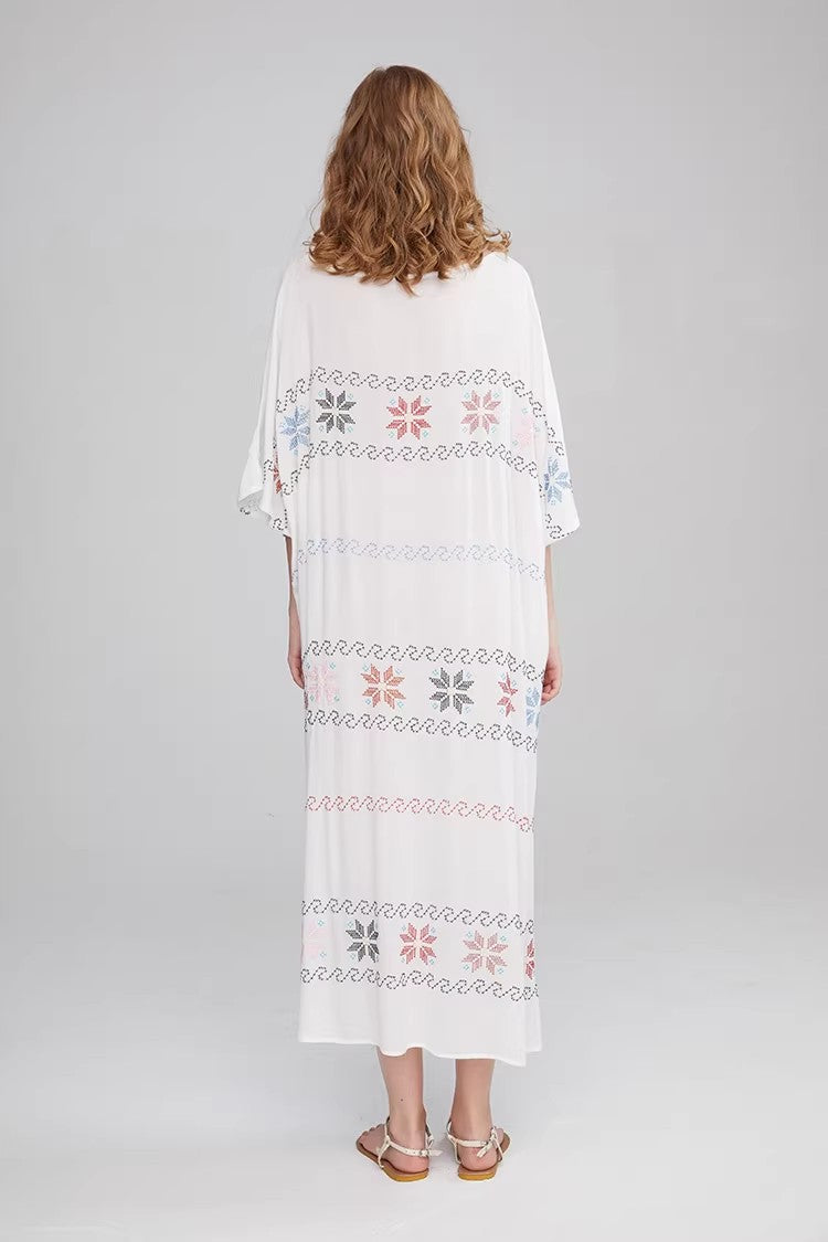 Women Summer Short Sleeve Embroidered A Line Dress by Ragazza