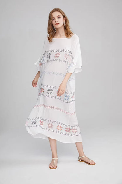 Women Summer Short Sleeve Embroidered A Line Dress by Ragazza