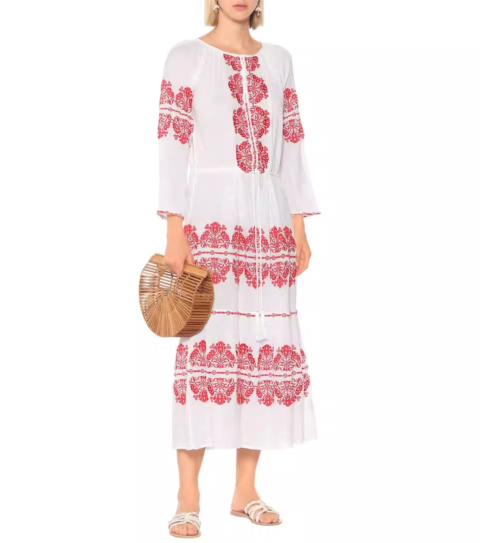 Women Spring Embroidered Printed Button Maxi Dress by Ragazza