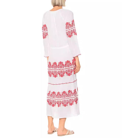 Women Spring Embroidered Printed Button Maxi Dress by Ragazza