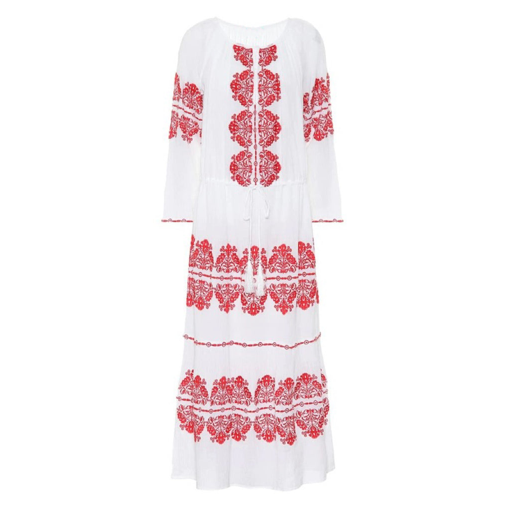 Women Spring Embroidered Printed Button Maxi Dress by Ragazza
