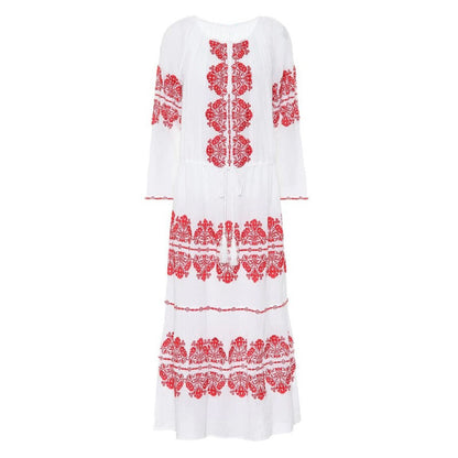 Women Spring Embroidered Printed Button Maxi Dress by Ragazza